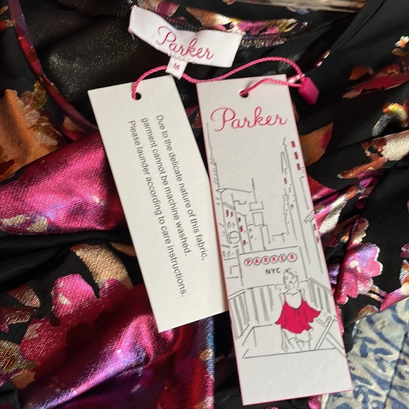Parker Billy Metallic Floral Draped Top - NWT - M - Picture 7 of 8
